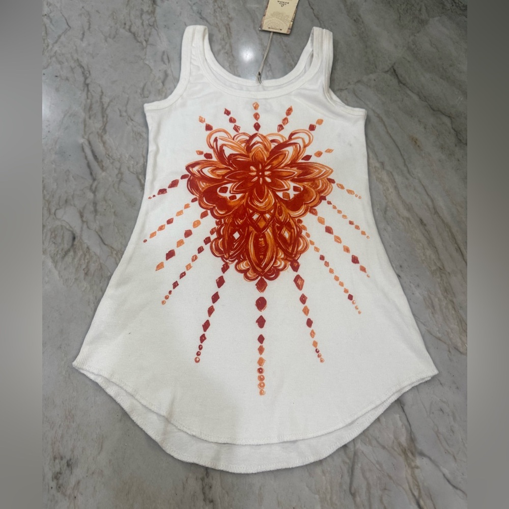 Prana White Tank Top with Orange Design